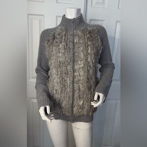 ‼️Angora & Lambwool Elegant Gray Fur-Trimmed Cardigan